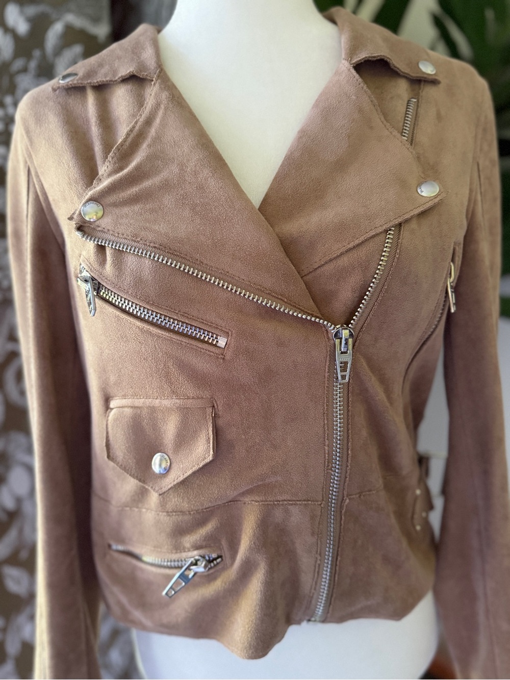 Blank NYC Faux Suede Moto Jacket in Tan - Picture 2 of 7